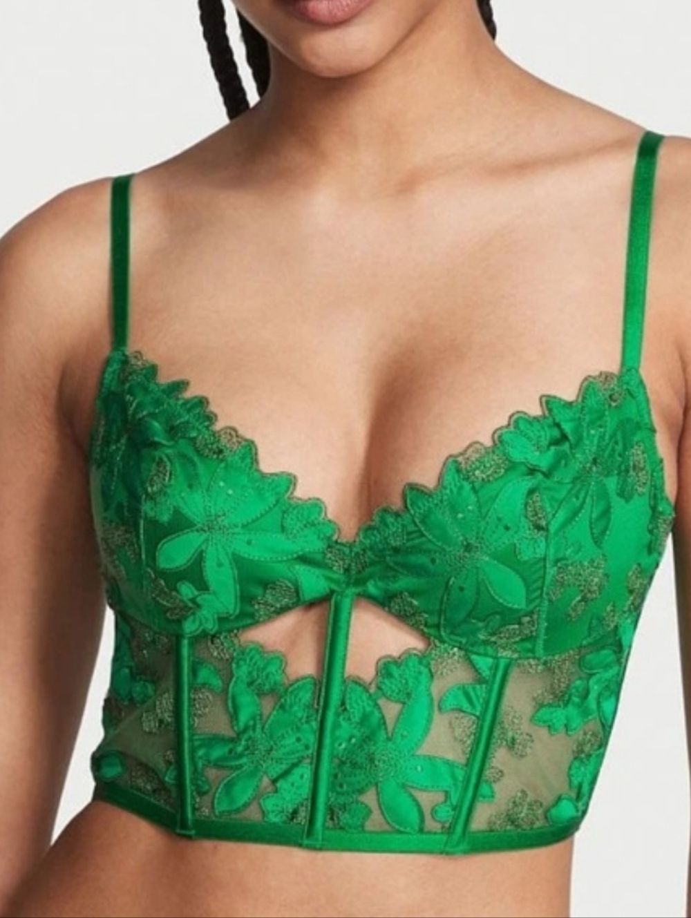 VS ZIGGY Green Floral Embroidered Longline  Corset